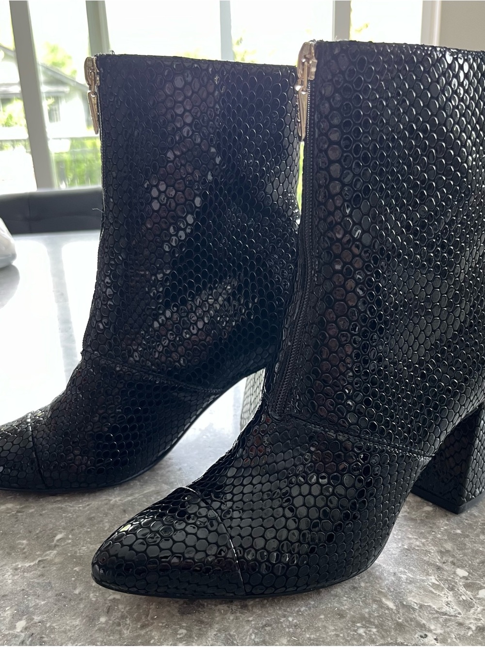 Clarks Black Textured Pointed-Toe Ankle Booties